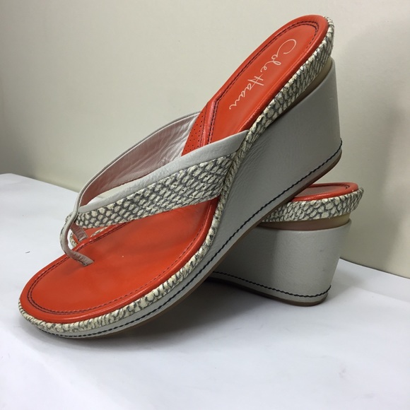 Cole Haan Shoes - Cole Haan Orange Cream Snakeskin Toe Loop Sandal